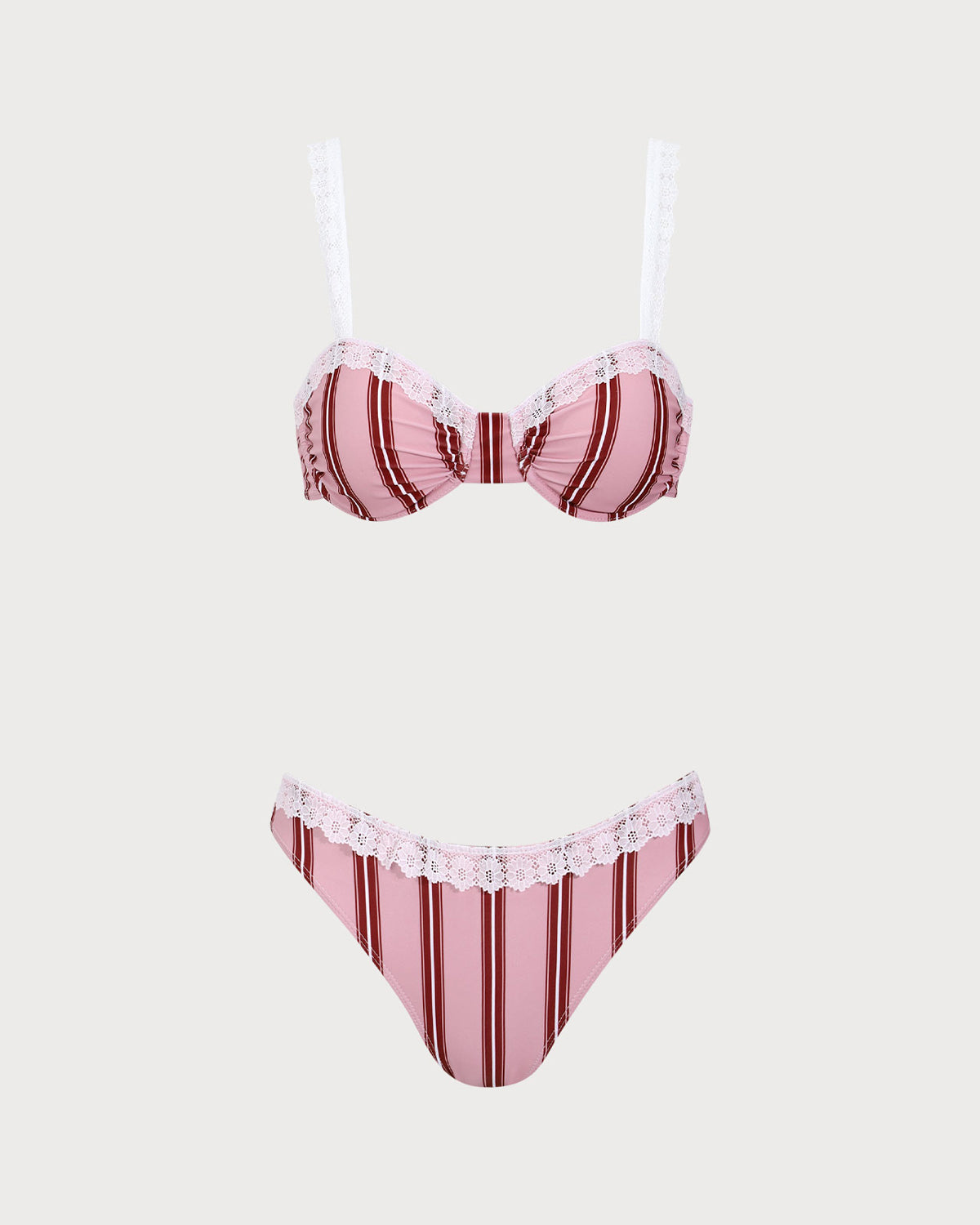 Revolense™ Pembe Çizgili Balenli Dantel Bikini Takımı