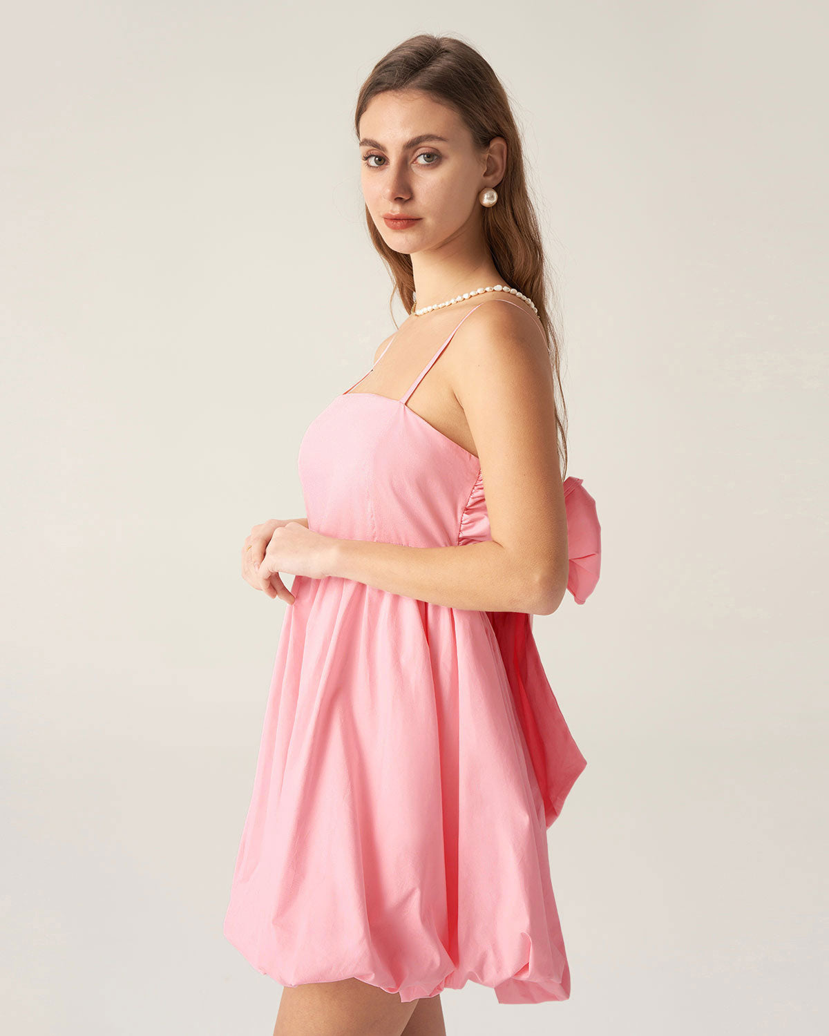 Pembe Fiyonklu Dantelli Slip Mini Elbise