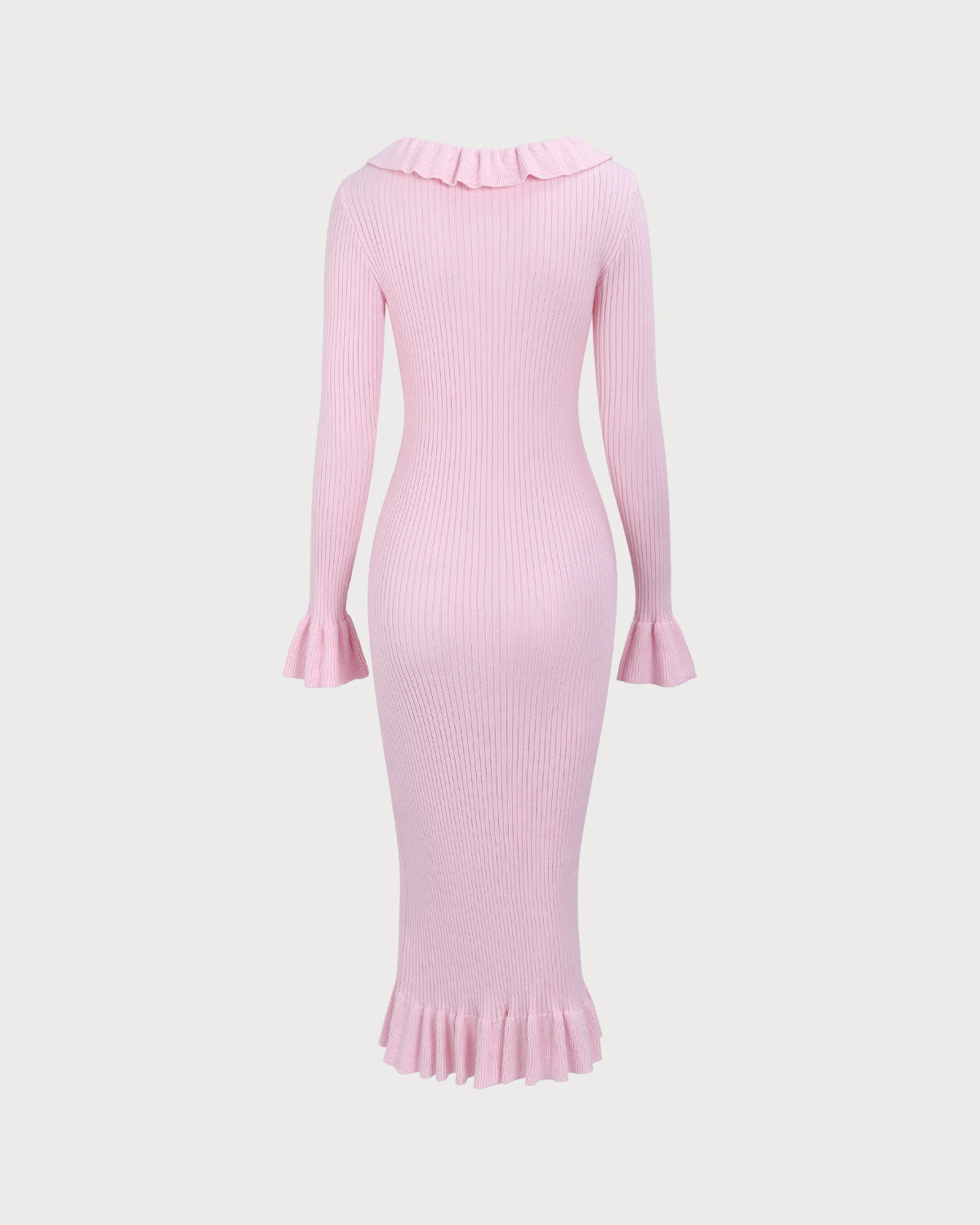 Kadın Pembe U Yaka Fırfırlı Bodycon Kazak Elbise