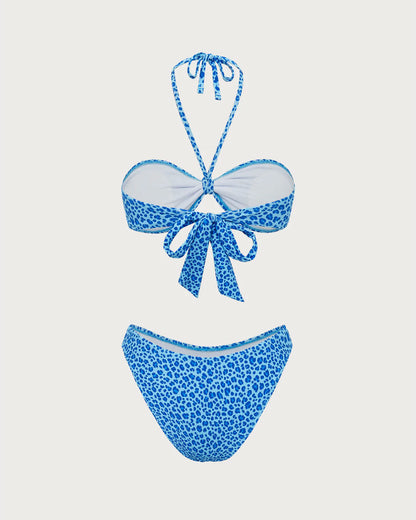 Mavi Leopar Desenli Bandeau Bikini Seti