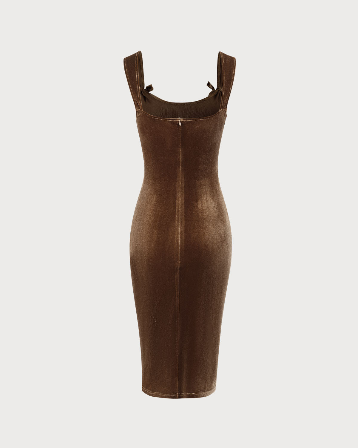 Kahverengi Kadife Bodycon Midi Elbise