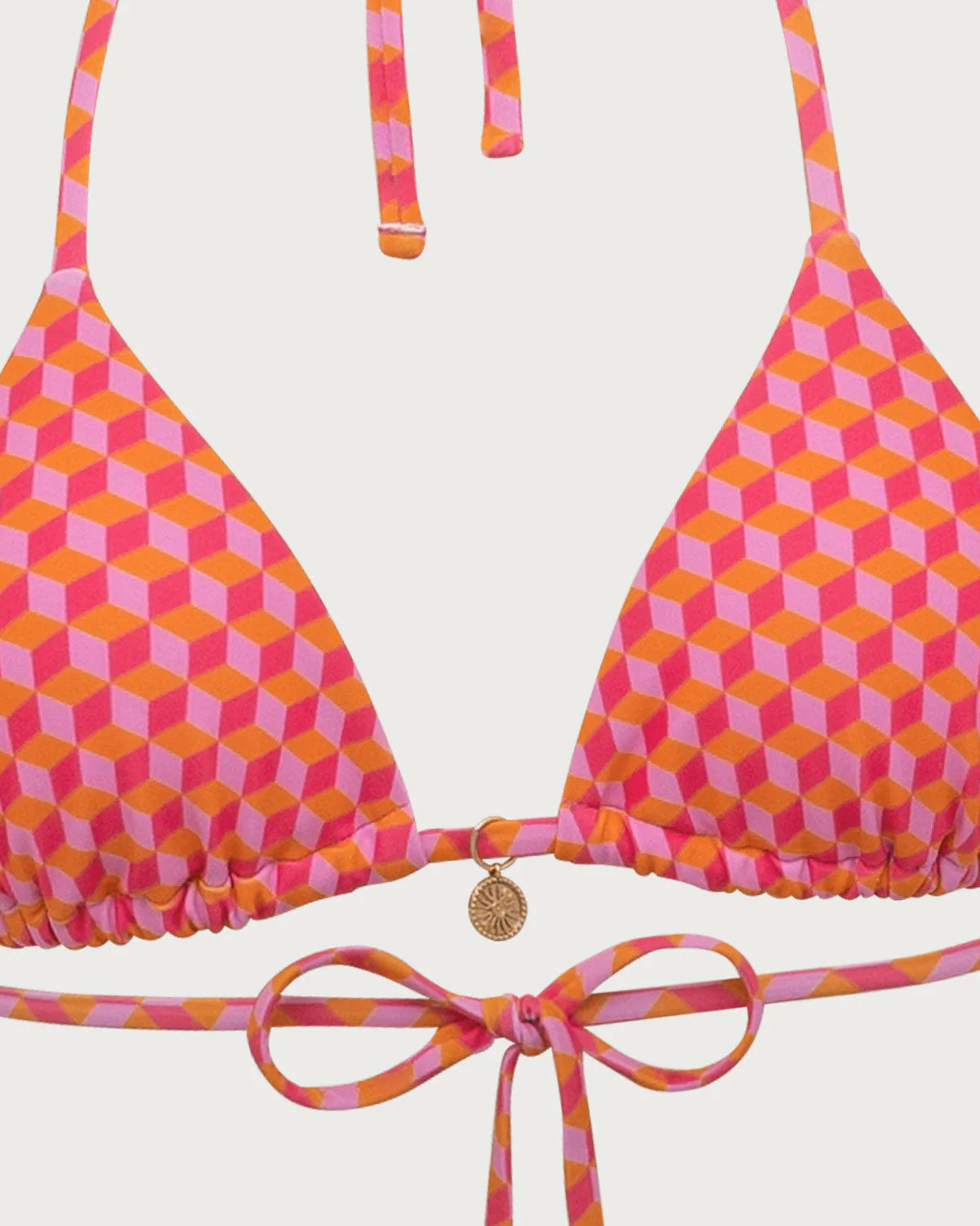 Pembe Geometrik Desenli Büzgülü Bikini Takımı