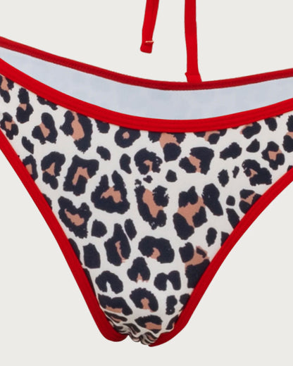 Kahverengi Leopar Desenli Kontrast Bikini Takımı