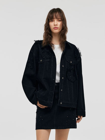 Denim Oversize Taşlı Kadın Ceket