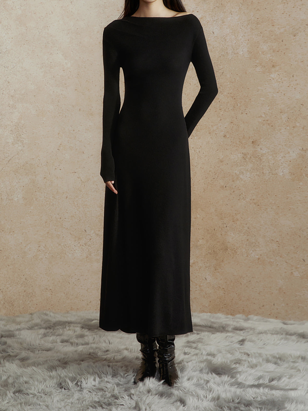 Asymmetrical Neck Slim Long Dress