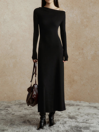 Asymmetrical Neck Slim Long Dress