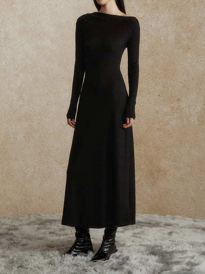 Asymmetrical Neck Slim Long Dress