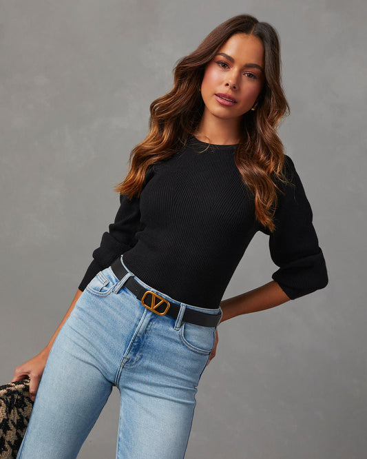 Revolense™ Carsian Ribbed Puff Sleeve Sweater