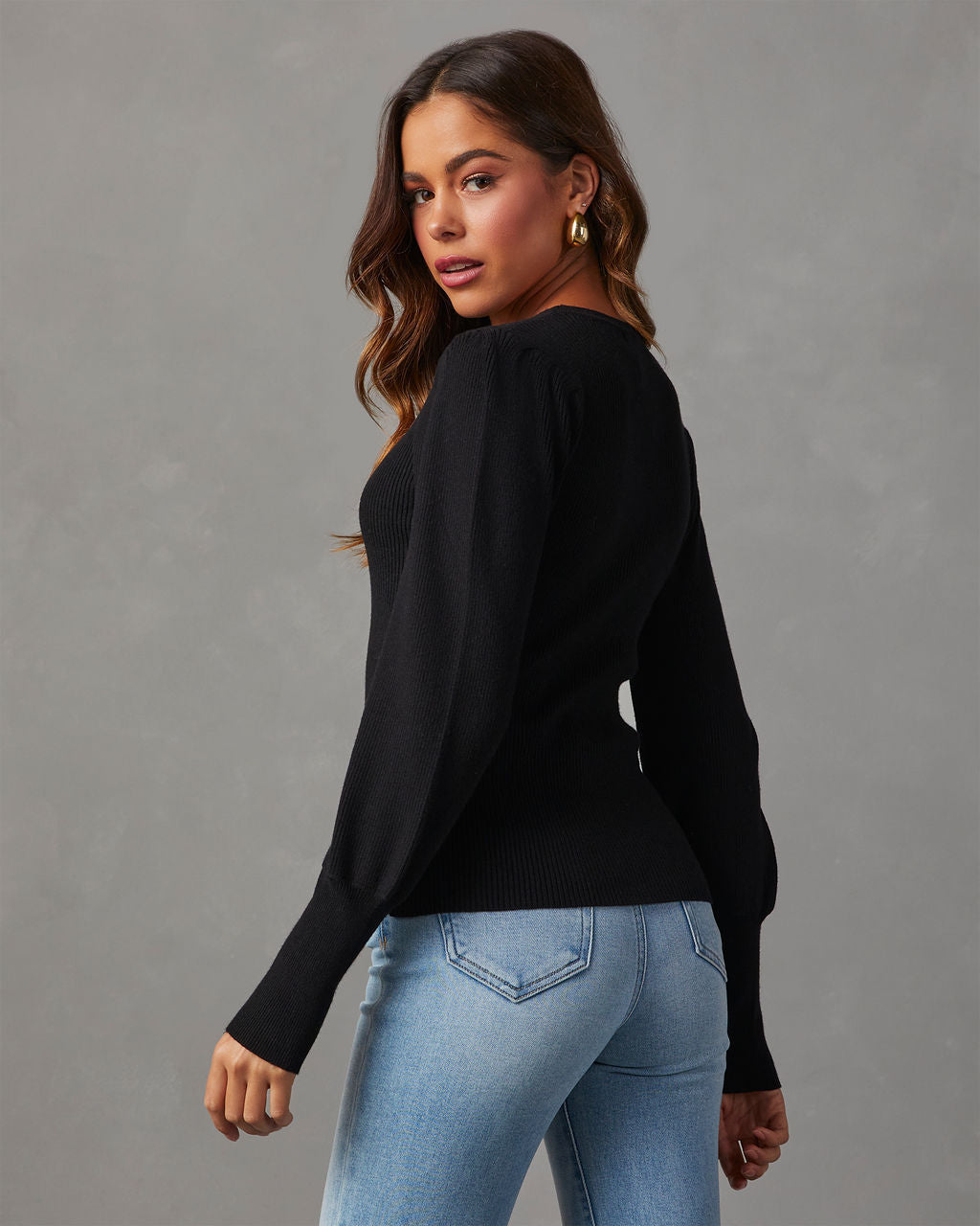 Revolense™ Carsian Ribbed Puff Sleeve Sweater