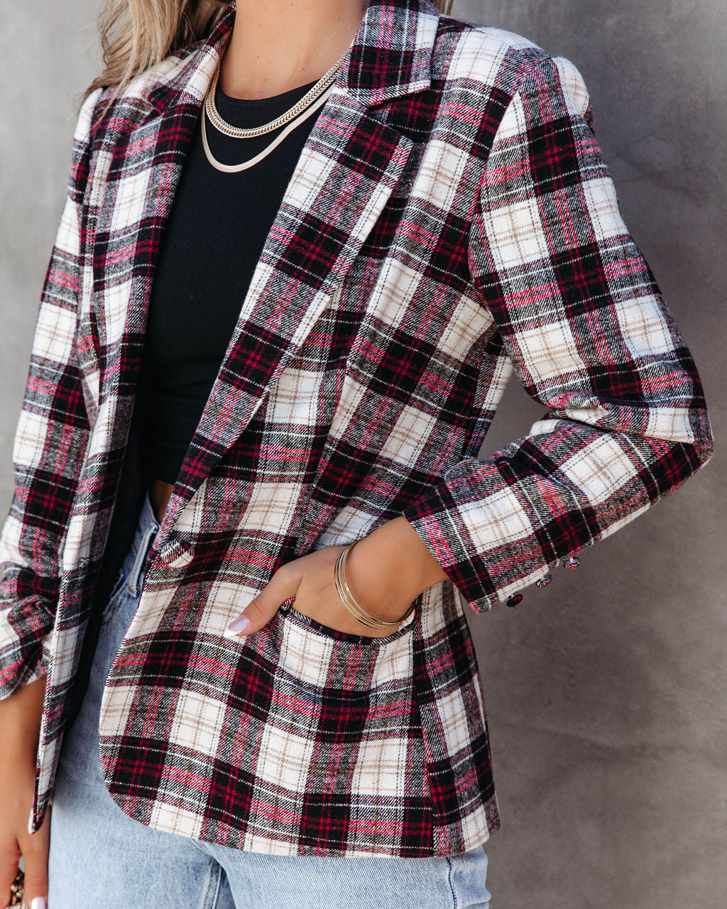 Revolense™ Big Apple Dreams Pocketed Plaid Blazer