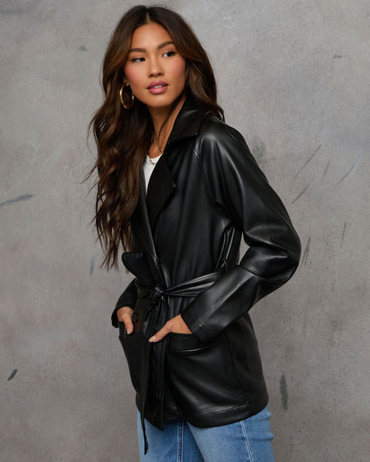 Revolense™ Daring Beauty Waist Tie Leather Moto Jacket