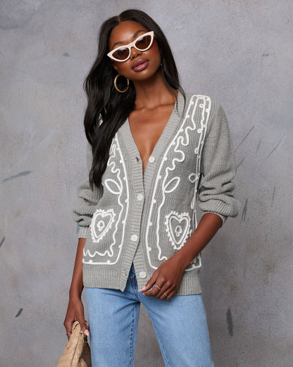 Revolense™ Autumn Embrace Embroidered Contrast Cardigan