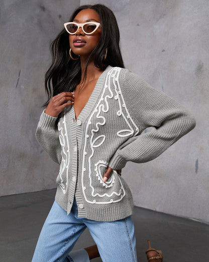 Revolense™ Autumn Embrace Embroidered Contrast Cardigan