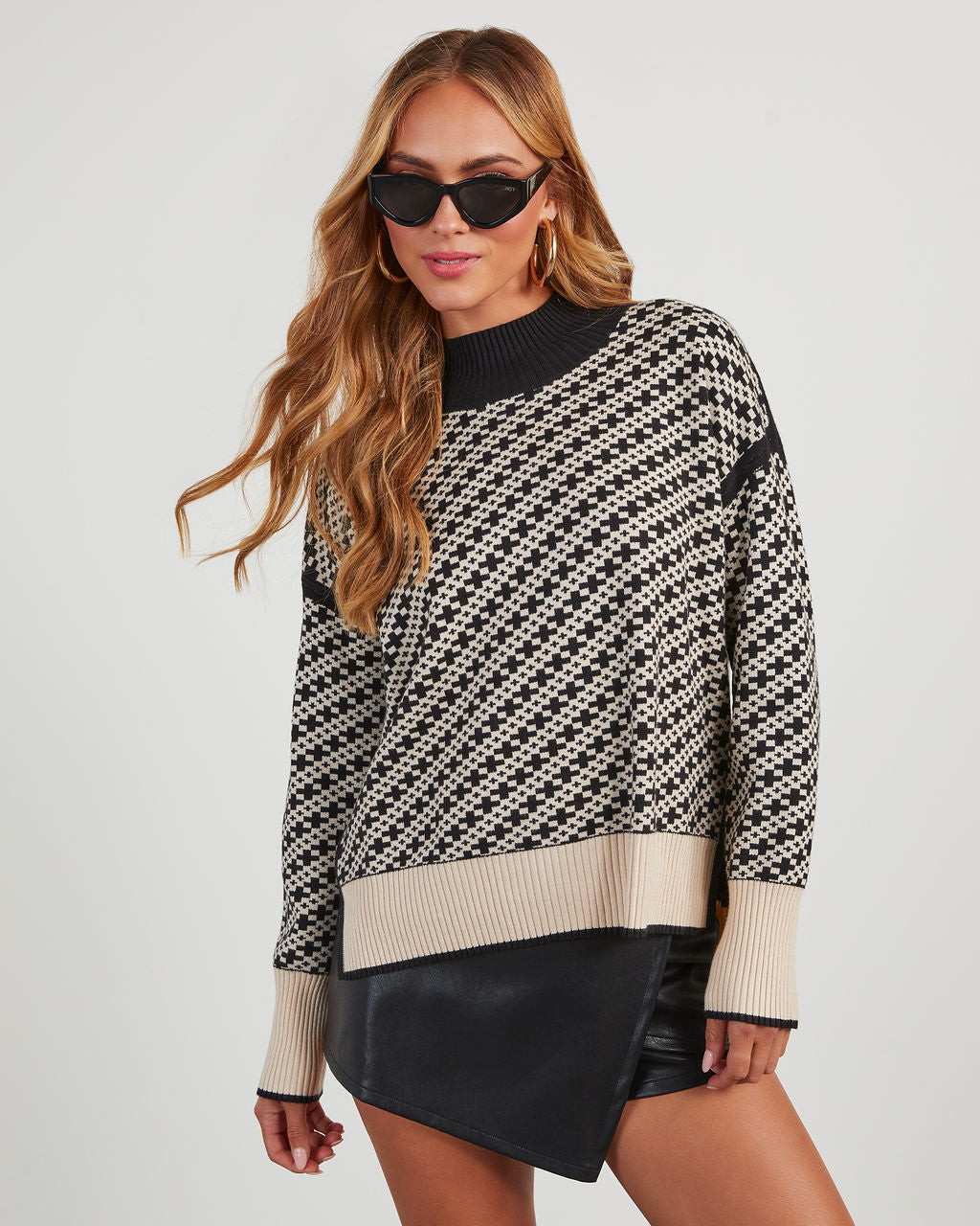 Revolense™ Alma Cross Jacquard Mock Neck Sweater