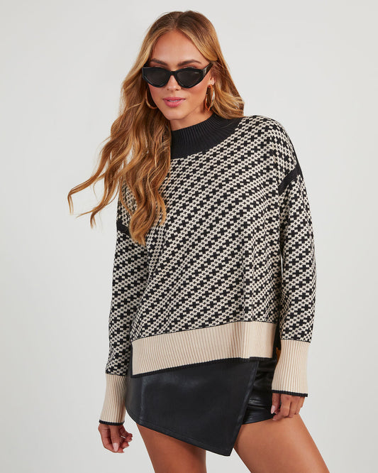 Revolense™ Alma Cross Jacquard Mock Neck Sweater