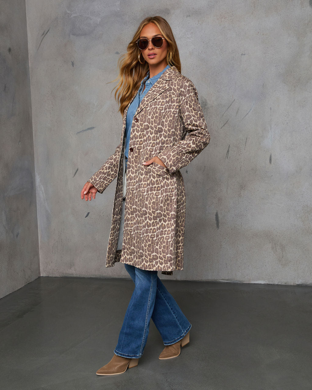 Revolense™ Be Free Animal Print Belted Trench Coat