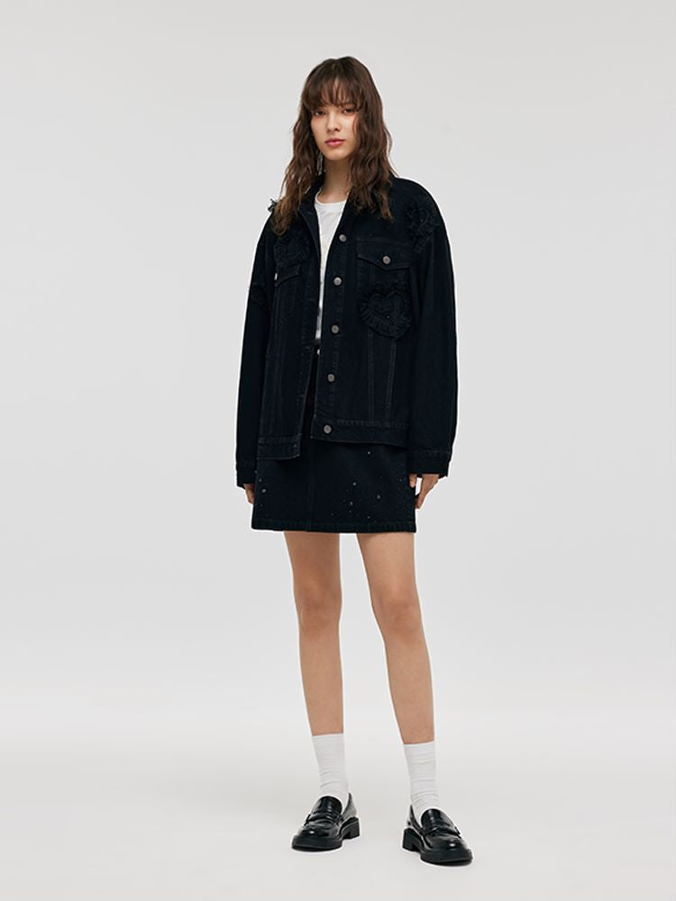 Denim Oversize Taşlı Kadın Ceket