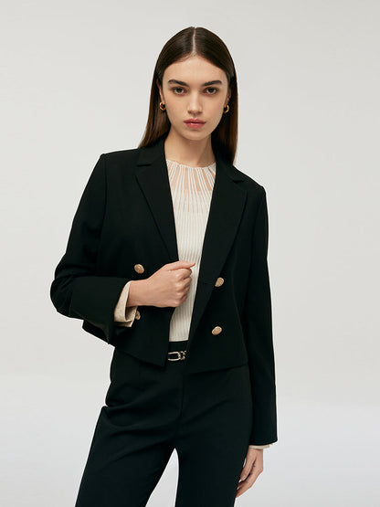 Çıkarılabilir Kollu Kamgarn Yünlü Crop Blazer