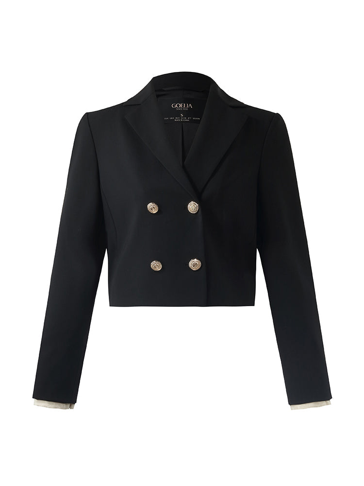 Çıkarılabilir Kollu Kamgarn Yünlü Crop Blazer