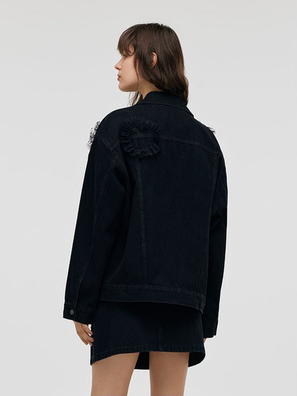 Denim Oversize Taşlı Kadın Ceket