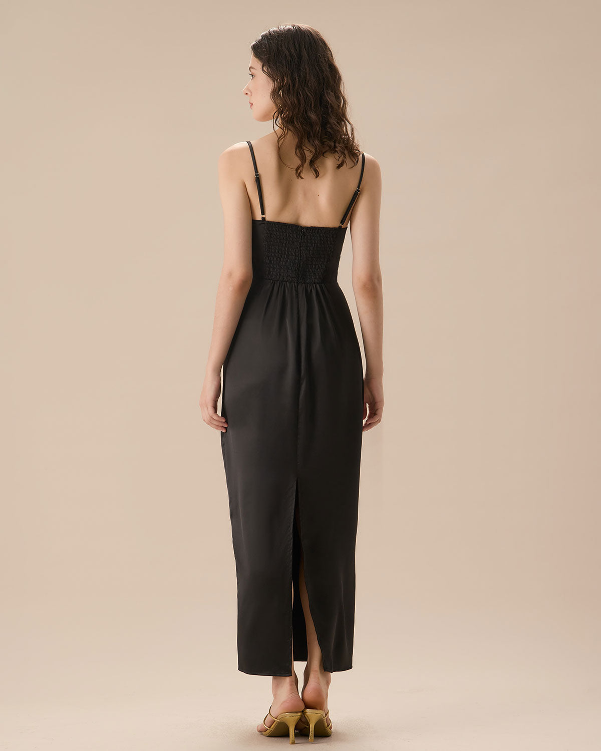 Revolense™ Siyah Saten Slip Maxi Elbise