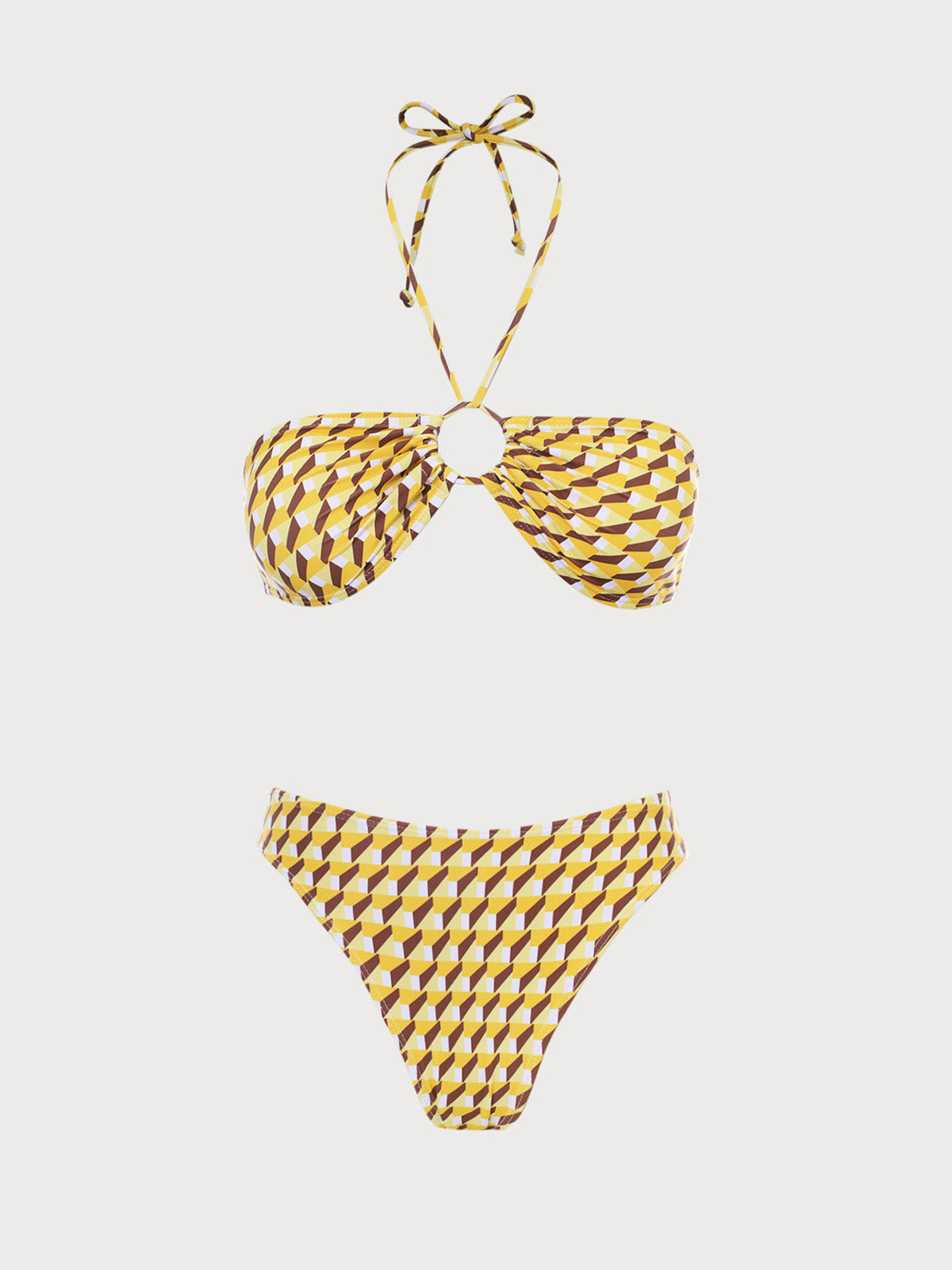 Sarı Geometrik Straplez Bikini Takımı