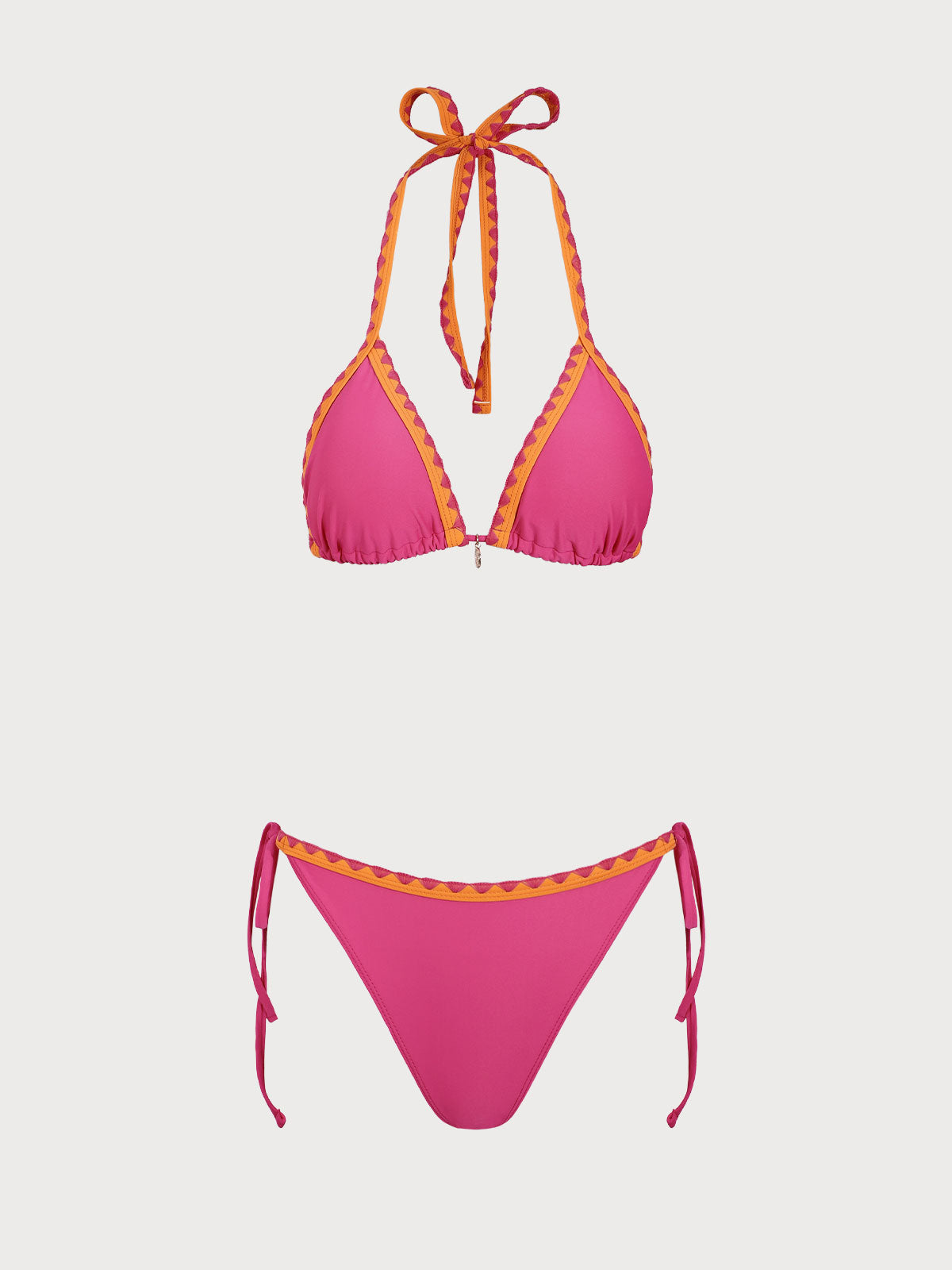 Pembe Kontrastlı Düğümlü Bikini Takımı