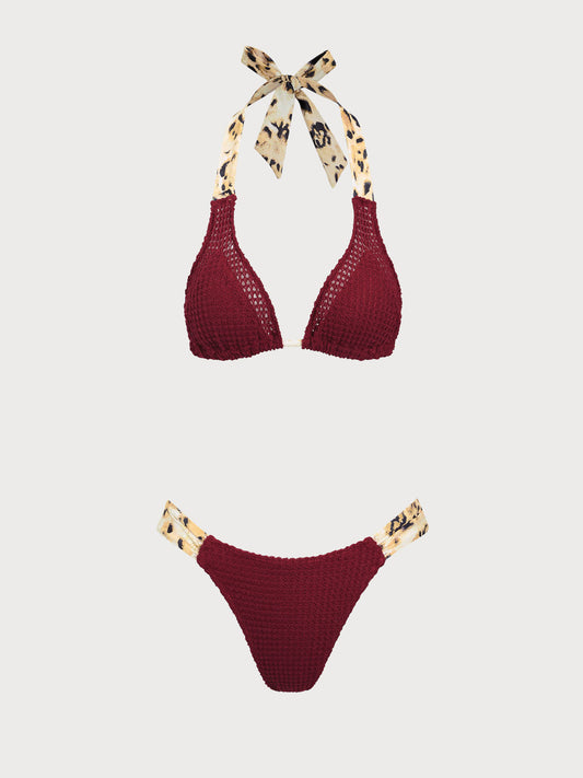 Bordo Kontrast Tığ Bikini Takımı