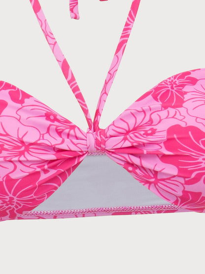 Pembe Çiçekli Bandeau Bikini Seti