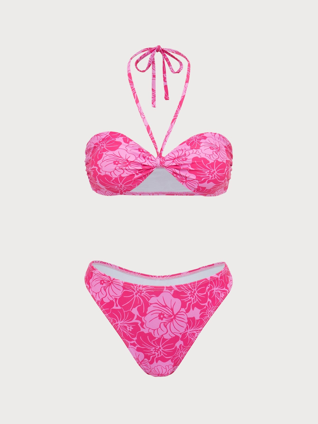 Pembe Çiçekli Bandeau Bikini Seti