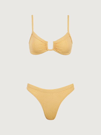 Revolense™ Sarı Geometrik Jakarlı Bikini Takımı